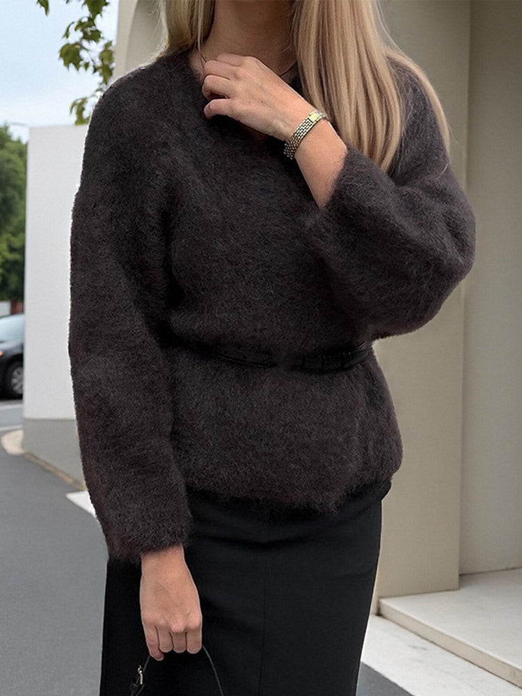 Women's Fluffy Mohair Sweater with Balloon Sleeves and Slightly Cropped Cut Amarae