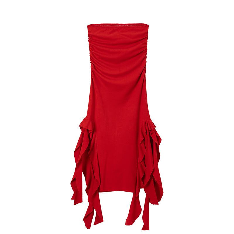 Lune London asymmetric hem gathered maxi dress for ladies