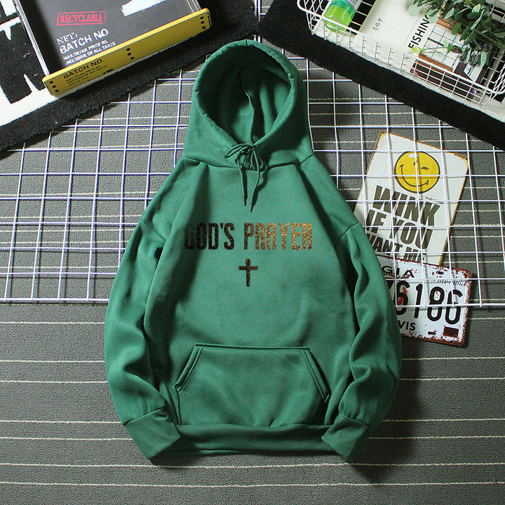 Women's hooded sweatshirt with unique lettering and cross design Chic & Stil