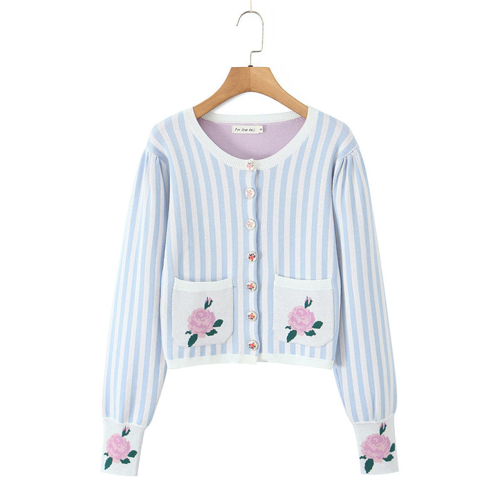 Knit jacket for women with floral design and detailed button placket Lune London