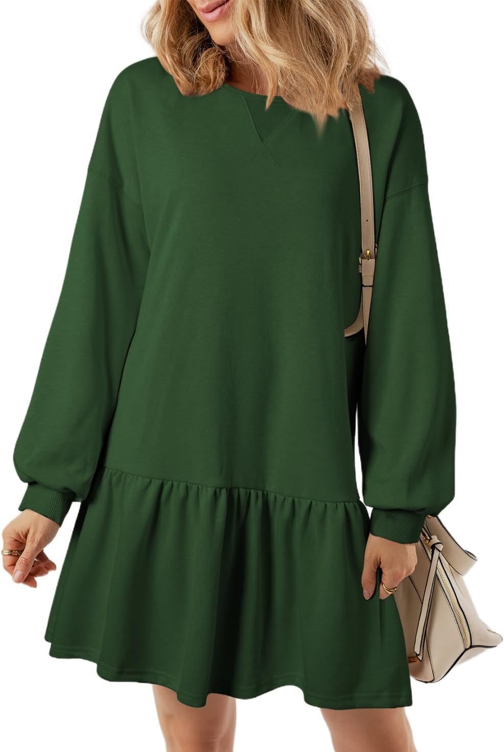Casual sweatshirt dress for women with V-neck and ruffle hem Lune London