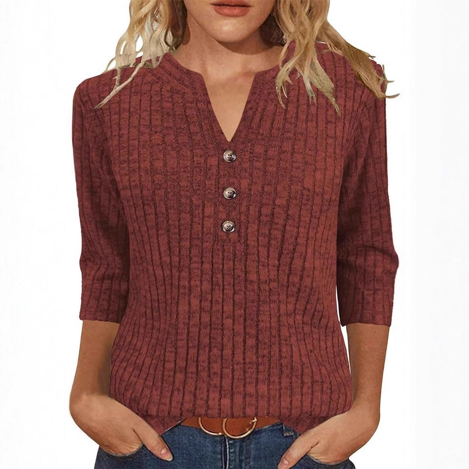 Pull en tricot féminin avec fermeture à boutons décoratifs et motif côtelé moderne Chic & Stil