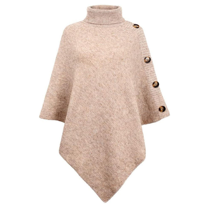 Ladies elegant poncho with high collar and decorative buttons Lune London