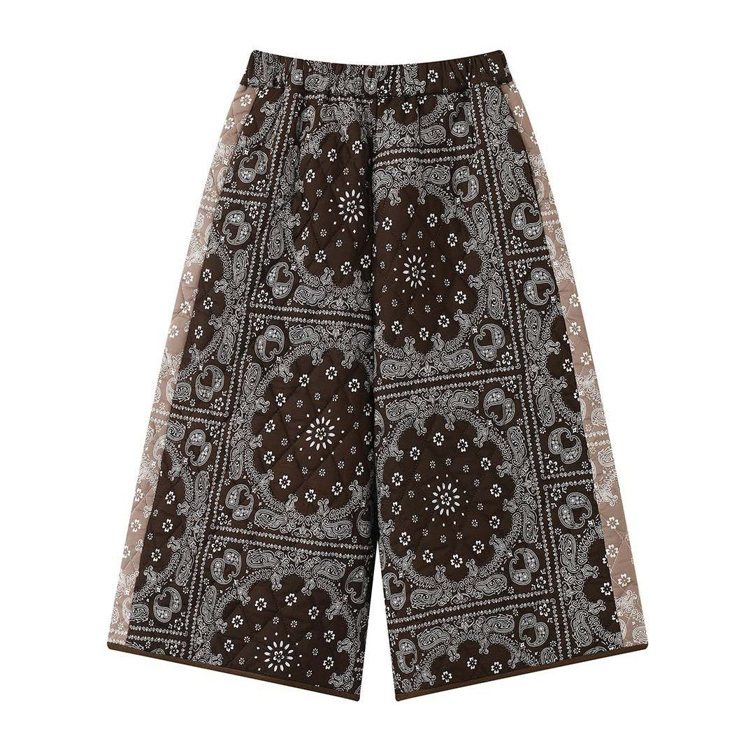 Women's Quilted High-Waist Culotte Shorts with Bandana Print and Elastic Waistband Amarae