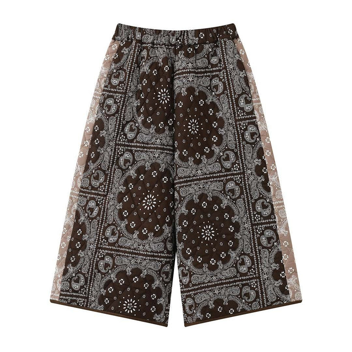 Women's Quilted High-Waist Culotte Shorts with Bandana Print and Elastic Waistband Amarae