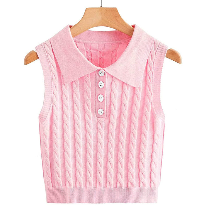 Woman knitted tank top with collar and button details Lune London