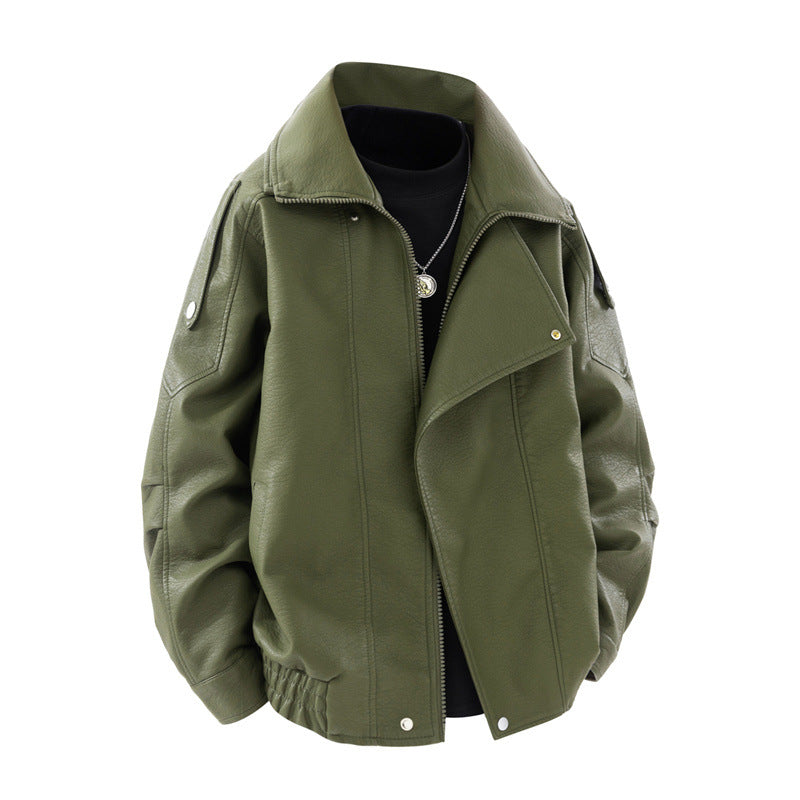 Trendy faux leather jacket for women with high collar and practical side pockets Lune London
