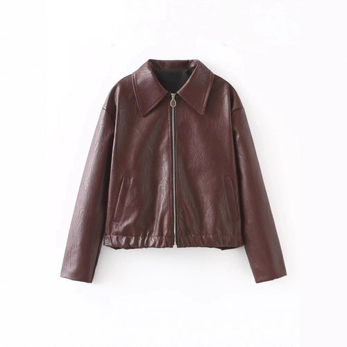 Trendy faux leather jacket for women with oversized collar Amarae