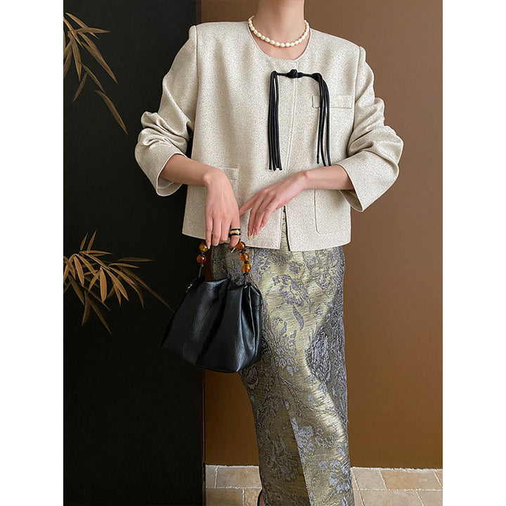 Ladies elegant short jacket with decorative cord drawstrings Chic & Stil