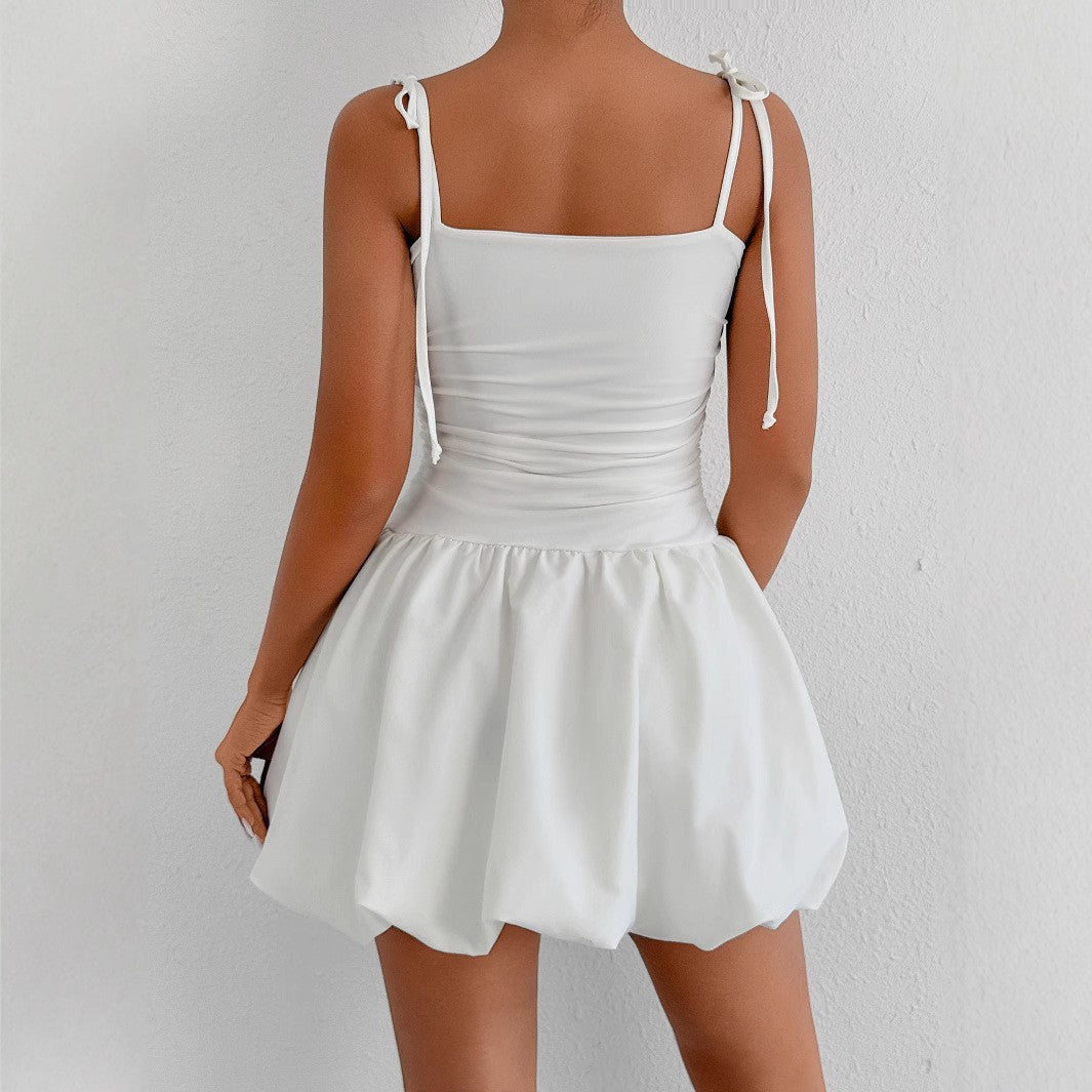 Women's playful mini dress with spaghetti straps and gathered skirt Lune London