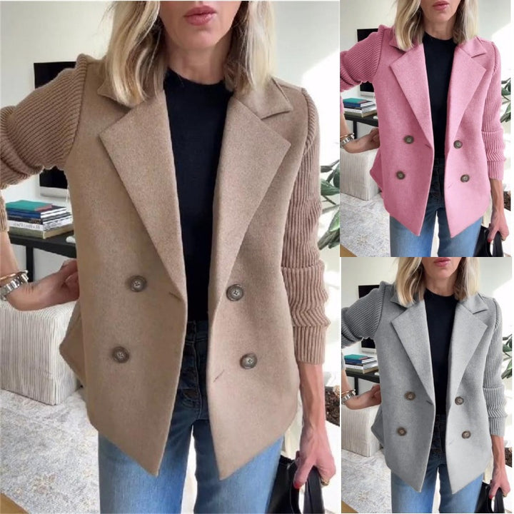 Women's Double-breasted Blazer Vest with Wide Lapels and Ribbed Knit Sleeves Amarae