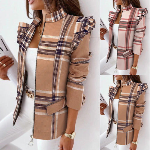 Women's Chic and Stylish Ruffled Animal Print Jacket