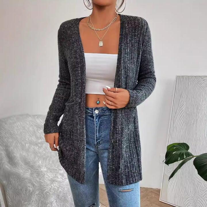 Knitted jacket for women with a fine ribbed structure and practical pockets Lune London