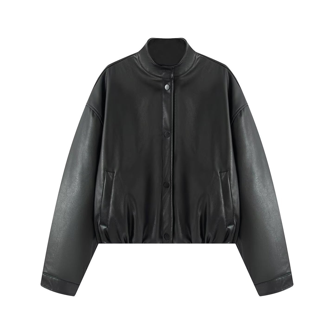 Fashion faux leather jacket for women with a practical zipper and an elastic waist Lune London