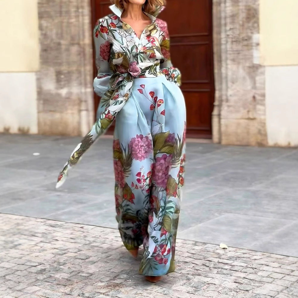 Ladies Elegant Maxi Dress with Floral Pattern and Beautiful Chic Belt and Style