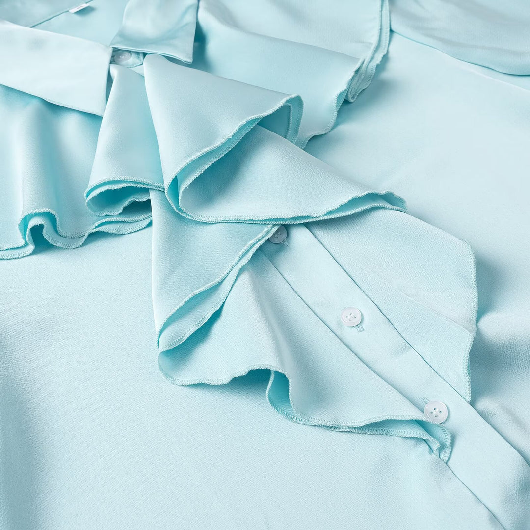 Women's Bow Blouse with Ruffled Front and Ruffled Hem Amarae