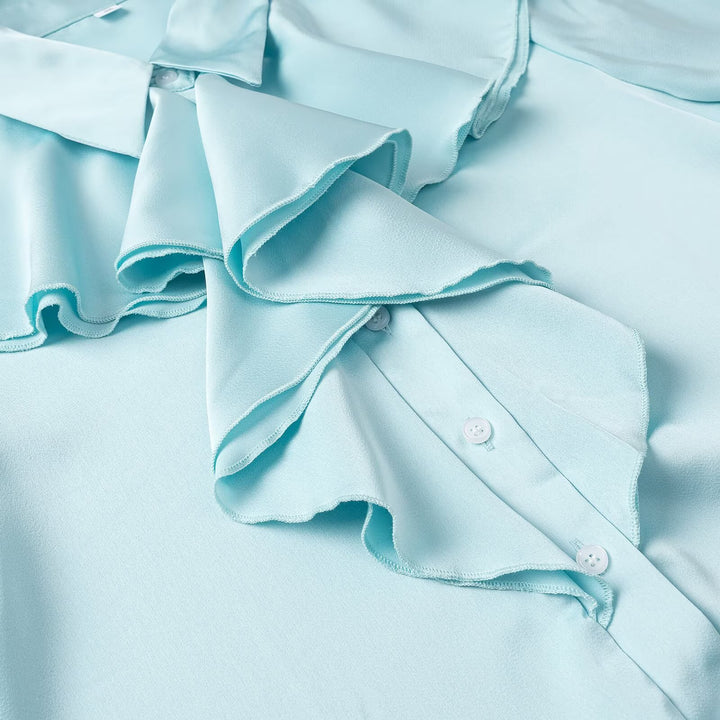 Women's Bow Blouse with Ruffled Front and Ruffled Hem Amarae