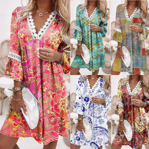 Casual dress for women with V-neck and ruffle details Amarae