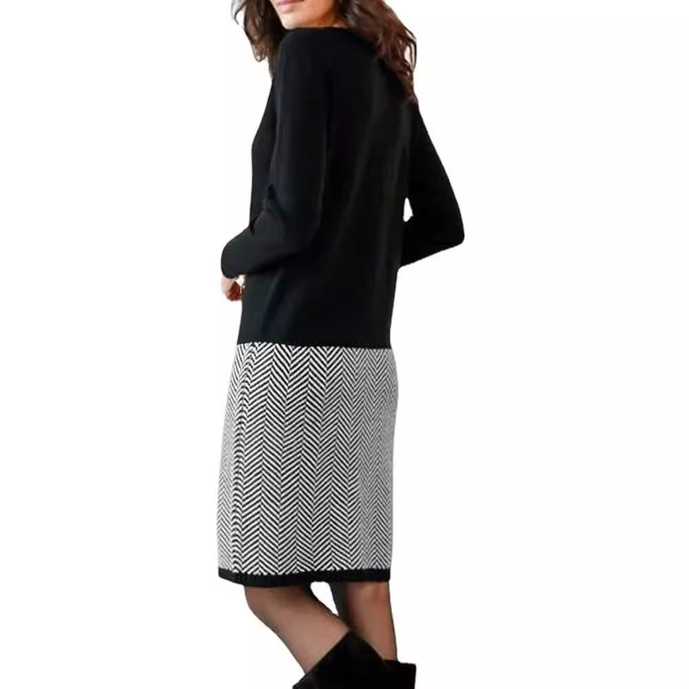 Ladies Knit Dress with Elegant Chevron Pattern Lune London