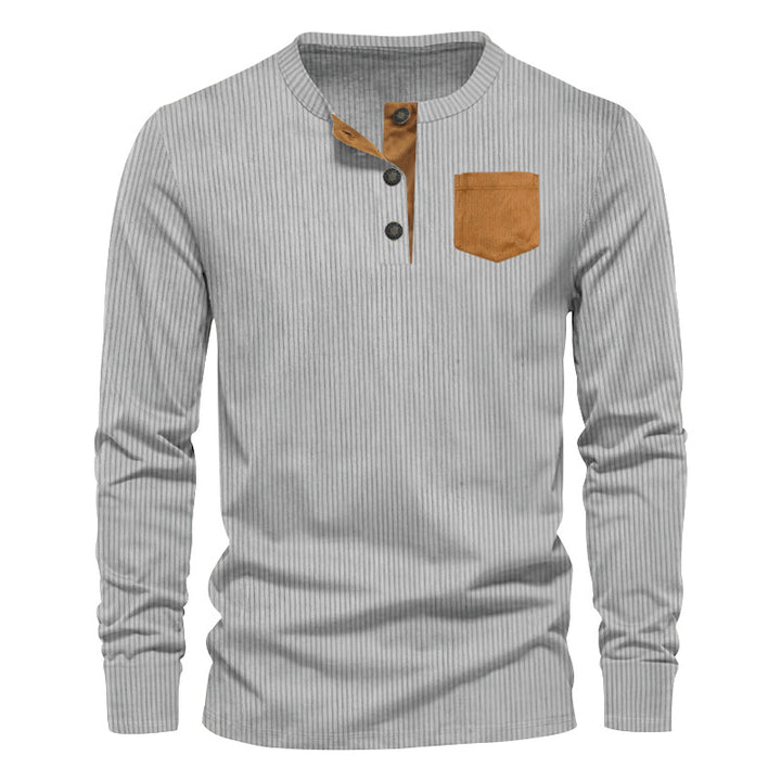 Men's Long Sleeve Henley T-Shirt with Ribbed Design and Practical Chest Pocket Lune London