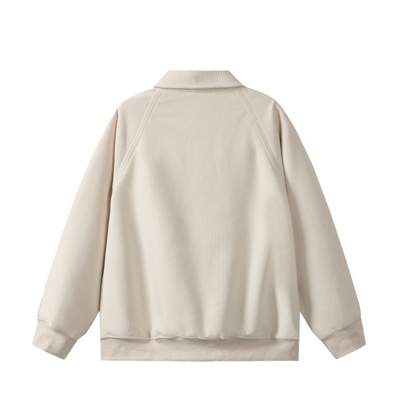 Unisex Oversize Half-zip Sweatshirt with Polo Collar, Waffle Structure and Kangaroo Pocket Amarae
