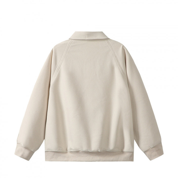 Unisex Oversize Half-zip Sweatshirt with Polo Collar, Waffle Structure and Kangaroo Pocket Amarae