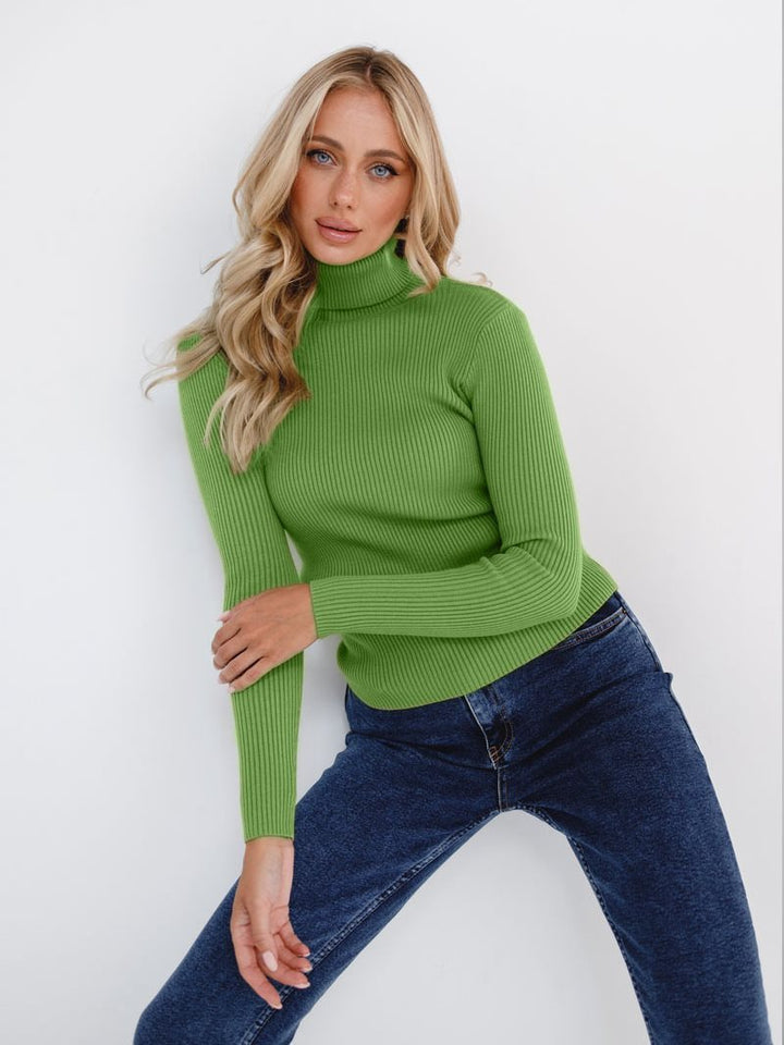 Elegant ribbed blouse for women with high collar and fitted cut Lune London