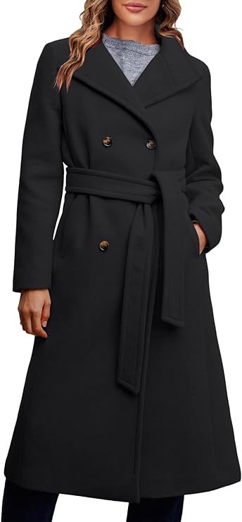 Ladies Elegant Double-Breasted Coat with Belt Detail Lune London