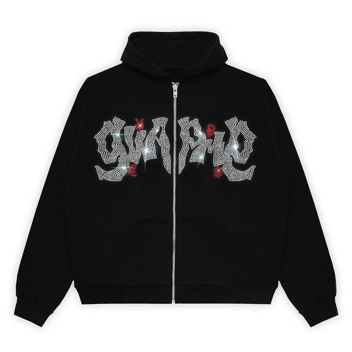 Women's hoodie with elegant glitter design and full-length zipper Lune London