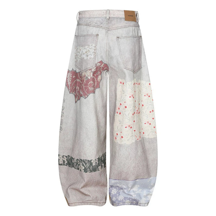 Women's Wide High-Waist Culotte Jeans with Patchwork Print and Balloon Silhouette Amarae