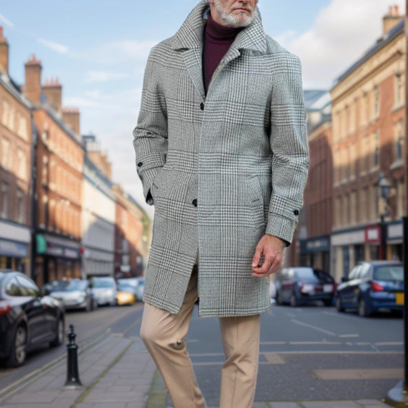 Men's Classic Checked Wool Coat Amarae