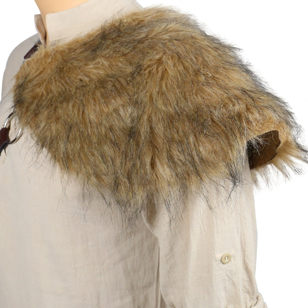 Men's decorative leather chest harness with removable faux fur shoulder pads Amarae