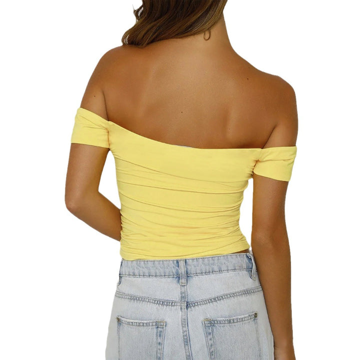 Women Off-Shoulder Crop Top with Ruffle Lune London