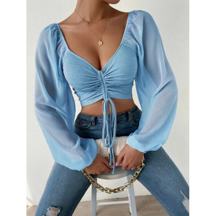 Trendy top for women with ruffles and long puff sleeves Lune London