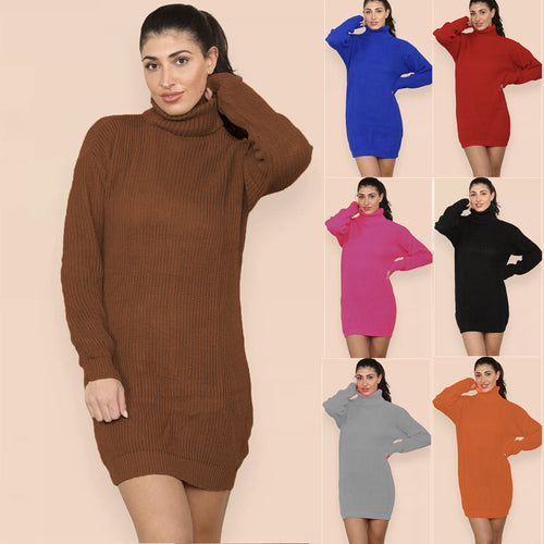 Women’s knitted dress with high collar and relaxed fit Amarae