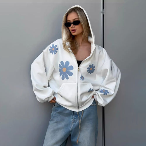 Hooded jacket for women with floral patterns and relaxed fit Amarae
