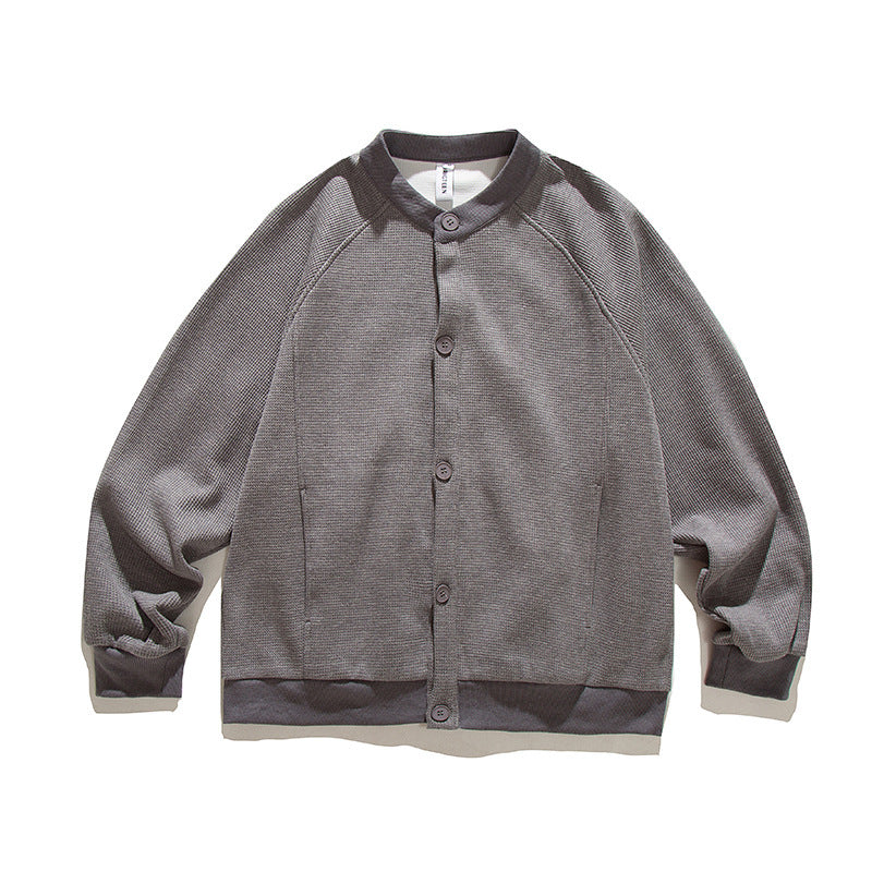 Men's waffle texture bomber-style cardigan with raglan sleeves and button placket Amarae