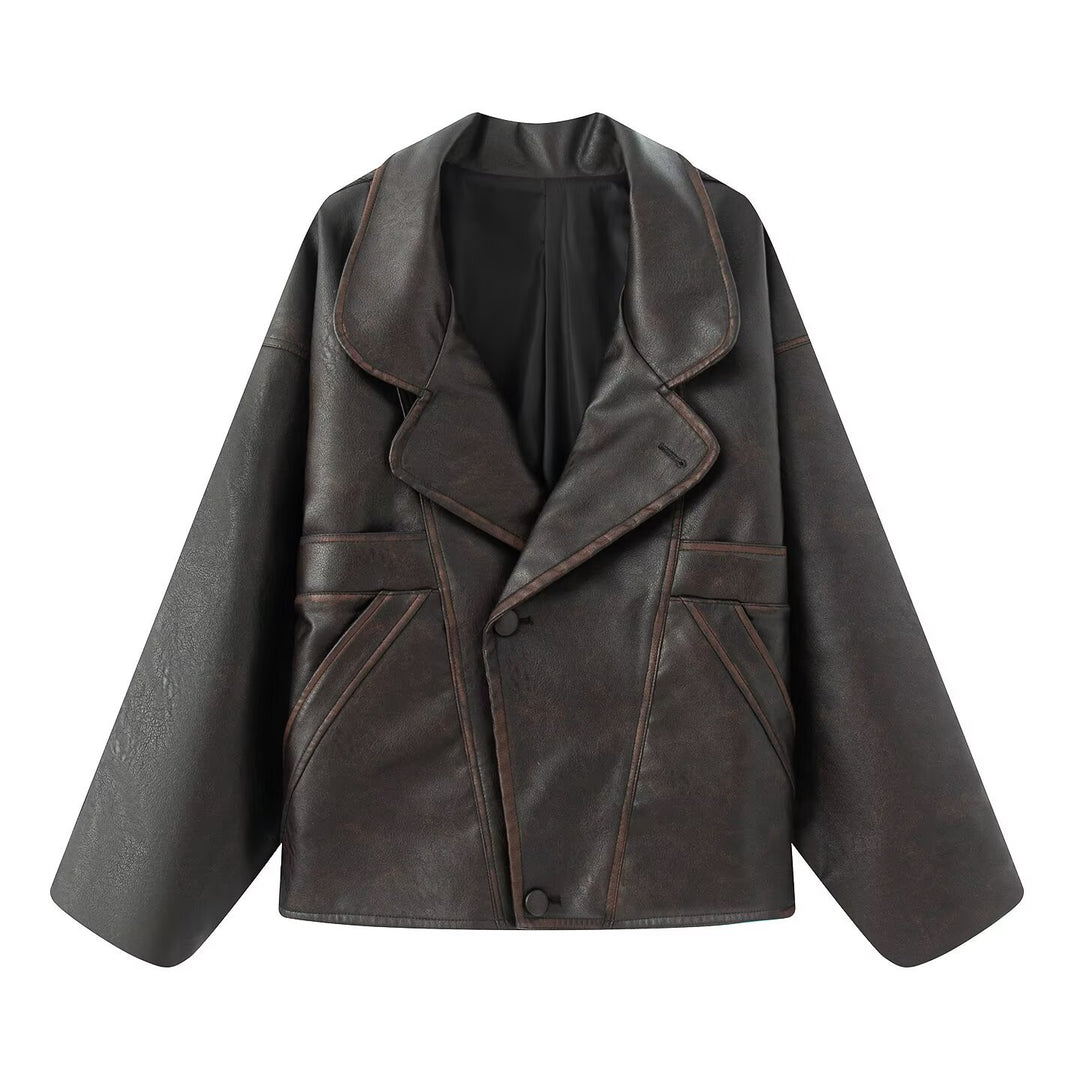 Ladies elegant faux leather jacket with oversized cut Lune London