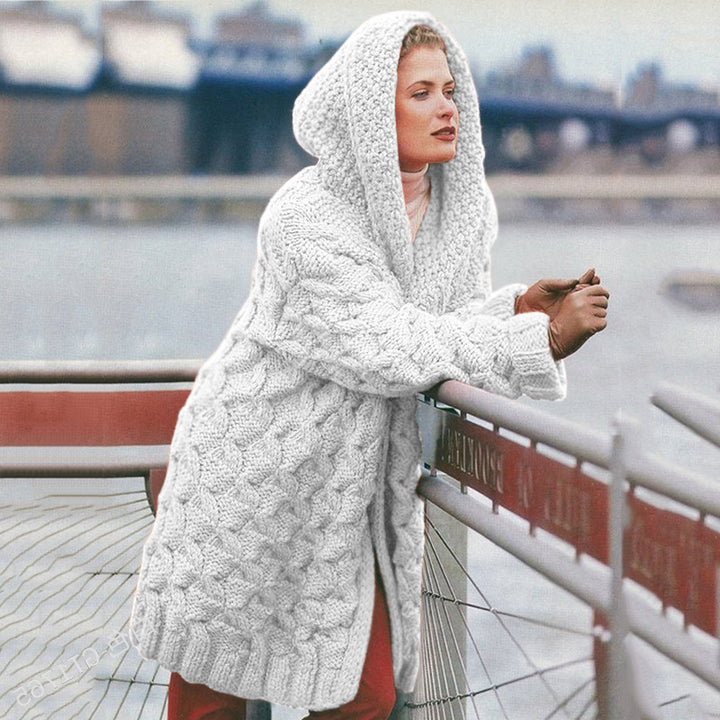 Oversized chunky knit coat for women with hood Lune London