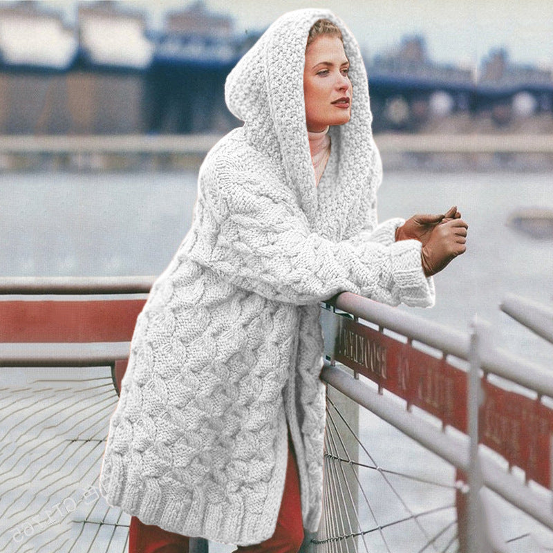 Cardigan en tricot épais pour femmes avec capuche et motif texturé Chic & Stil