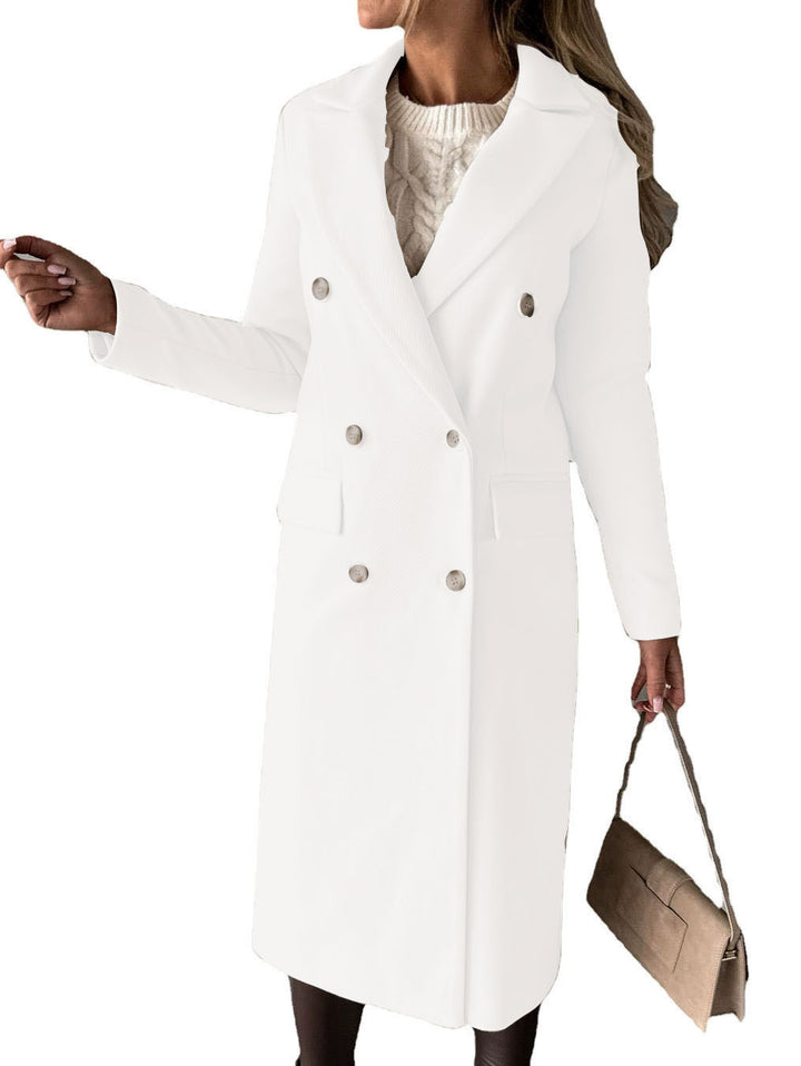 Ladies Elegant Double Button Textured Fabric Coat Lune London