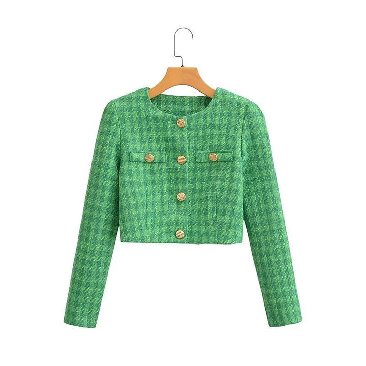 Women's Short Cut Boucle-Tweed Blazer with Boxy Silhouette and Tailored Back Seam Amarae