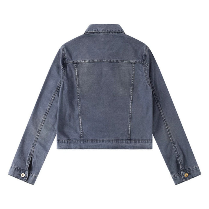 Women's Short Denim Jacket in Vintage Style with Button Placket, Chest Pockets and Fitted Cut Amarae