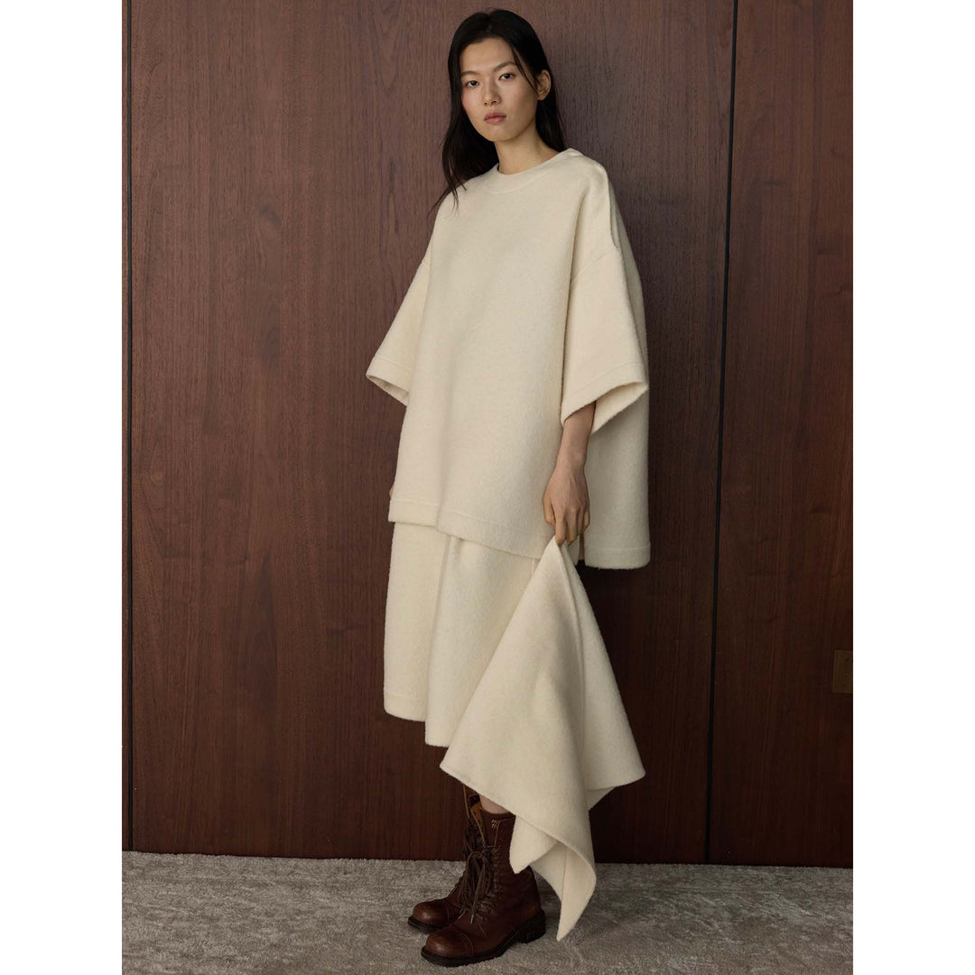 Women's cape poncho made of wool blend with overlapping loop collar Amarae