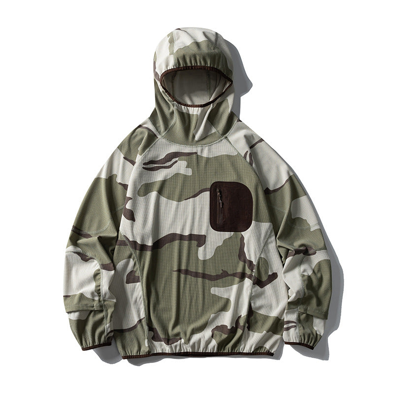Unisex Lightweight Technical Hooded Pullover Wind Jacket with Chest Zipper Pocket and Elastic Hem Amarae