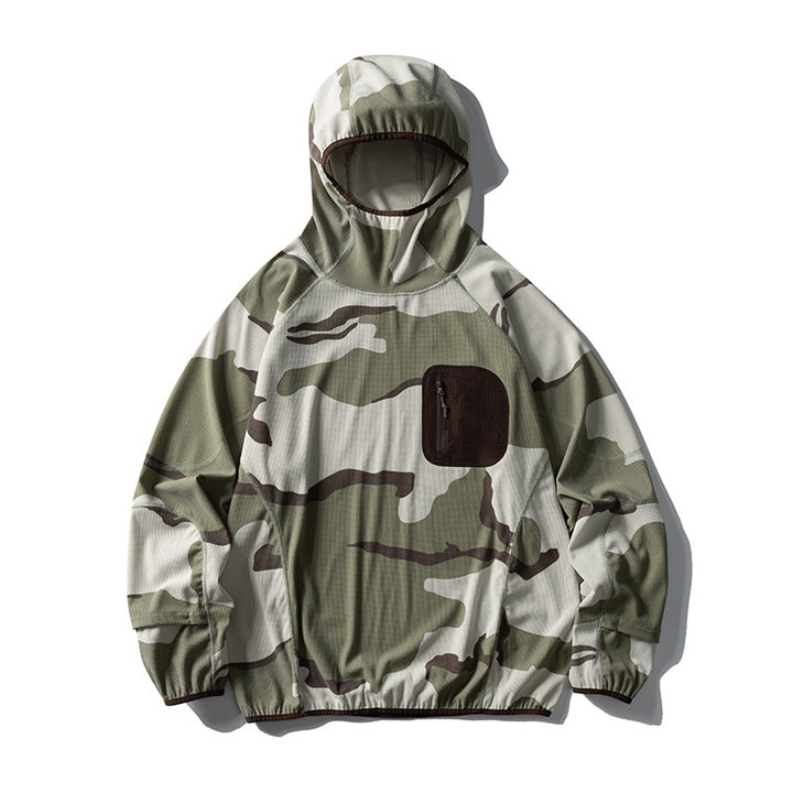 Unisex Lightweight Technical Hooded Pullover Wind Jacket with Chest Zipper Pocket and Elastic Hem Amarae