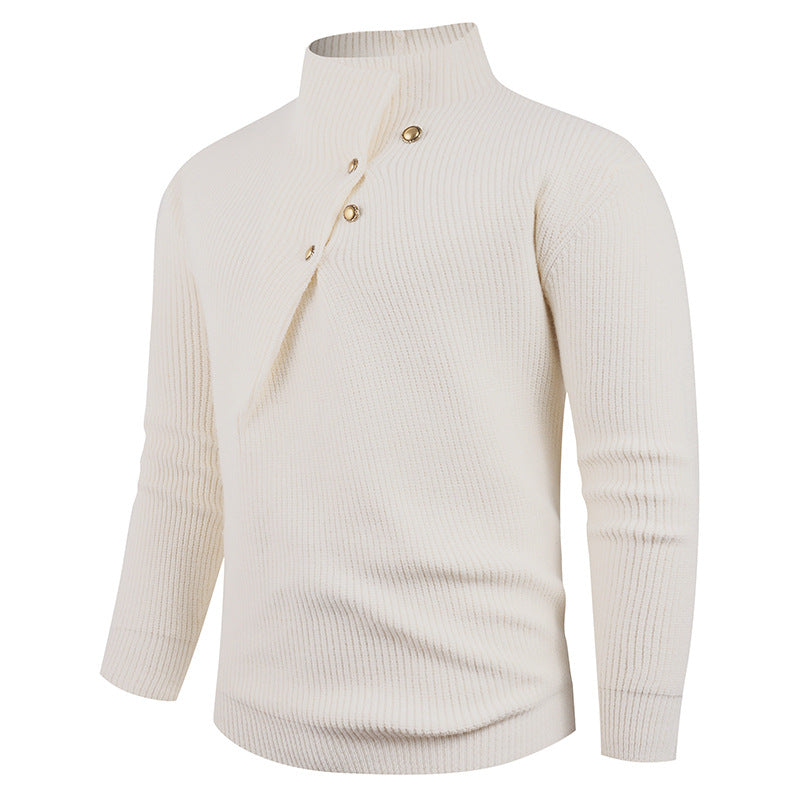Knitted sweater for men with a modern high collar and decorative buttons Lune London