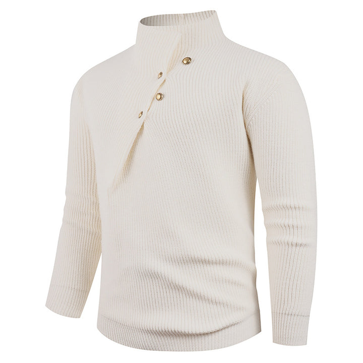 Knitted sweater for men with a modern high collar and decorative buttons Lune London