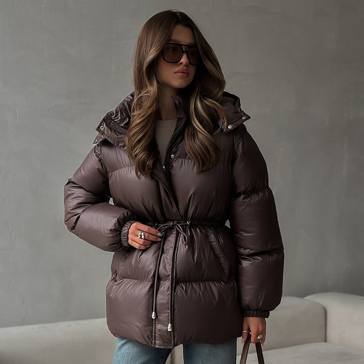 Women's quilted parka with shiny finish hood and adjustable drawstring Amarae