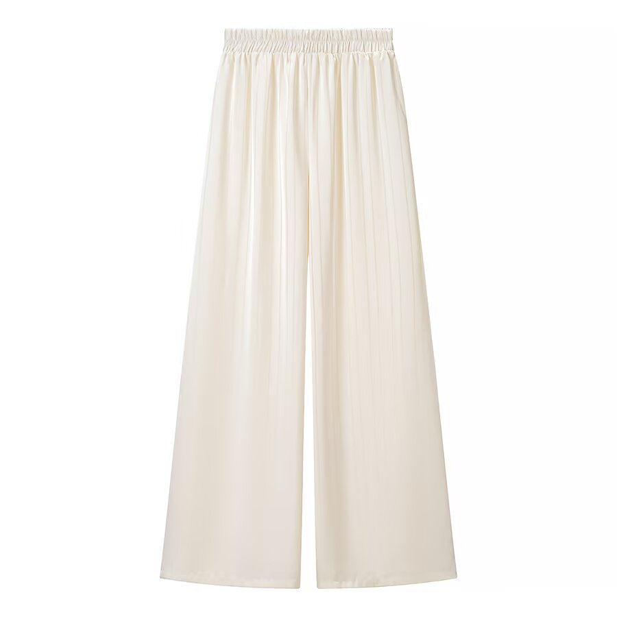Women's Oversize Shirt Dress with Continuous Button Placket and Wide Pleated Trousers in Lounge Set Amarae